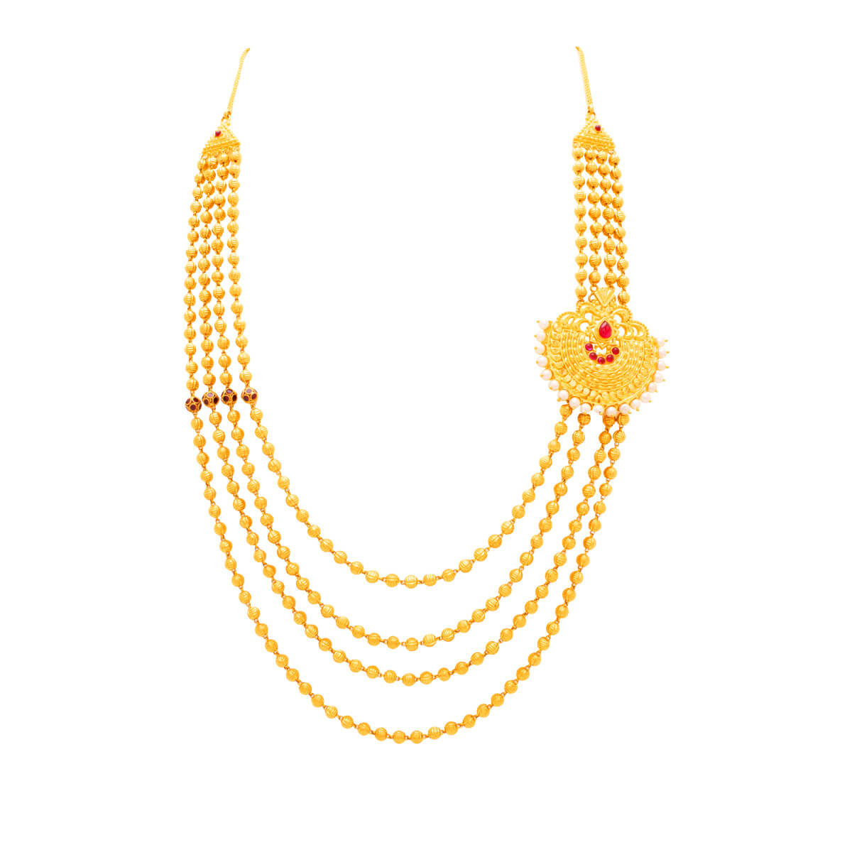 Refined Yellow Gold Four Strand Beaded Necklace with Free Gold Coin