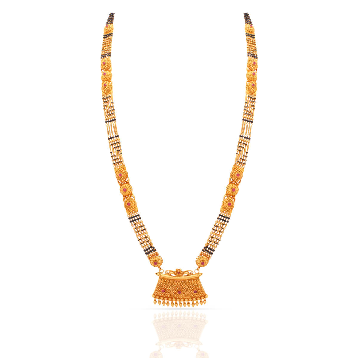 Traditional Geru Polish Bridal Mangalsutra with Free Gold Coin