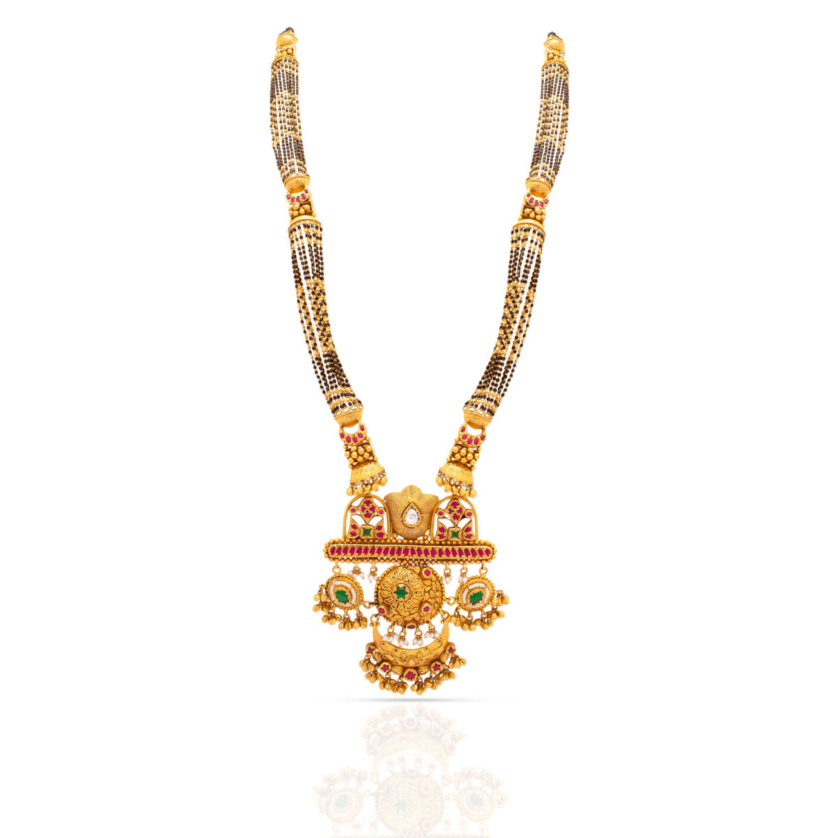 Antique Gold Green & Red Stone Long Mangalsutra