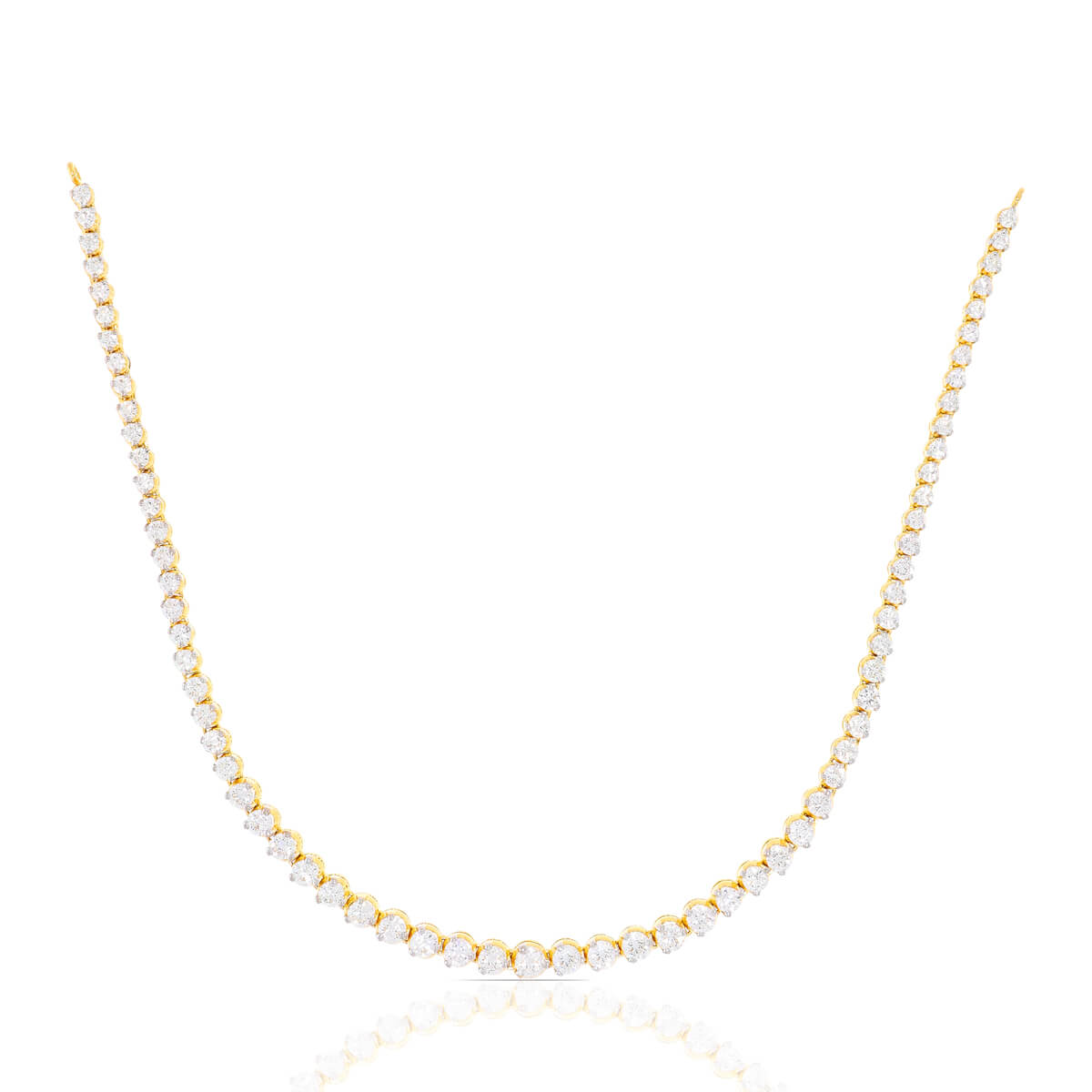 A Solitaire Single Line Diamond Yellow Gold Necklace